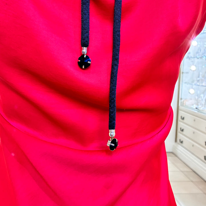 Black silk cord necklace with Flower Preciosa crystals