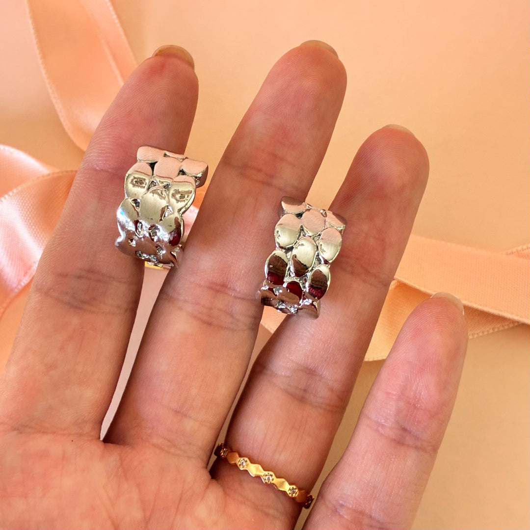 Half texture silver hoops clip on earrings