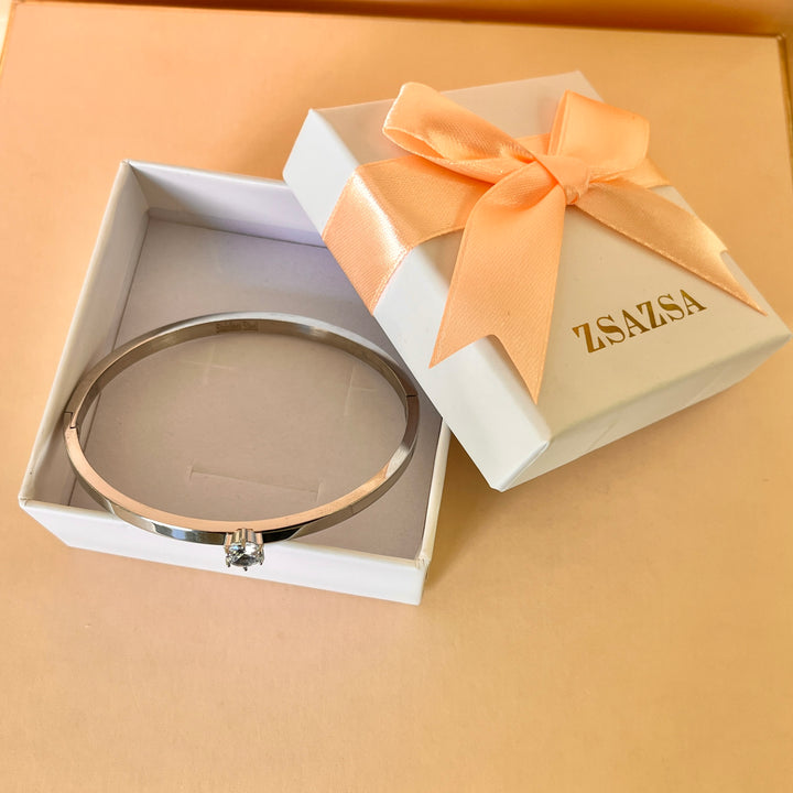 Zircone silver stainless steel bangle