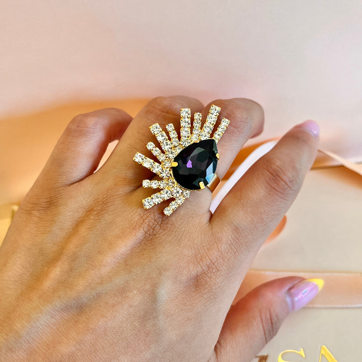 Purple rectangular preciosa crystals studs and ring