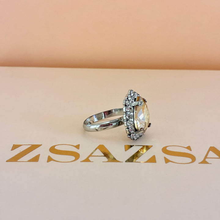 Teardrop Champagne Preciosa crystals silver set