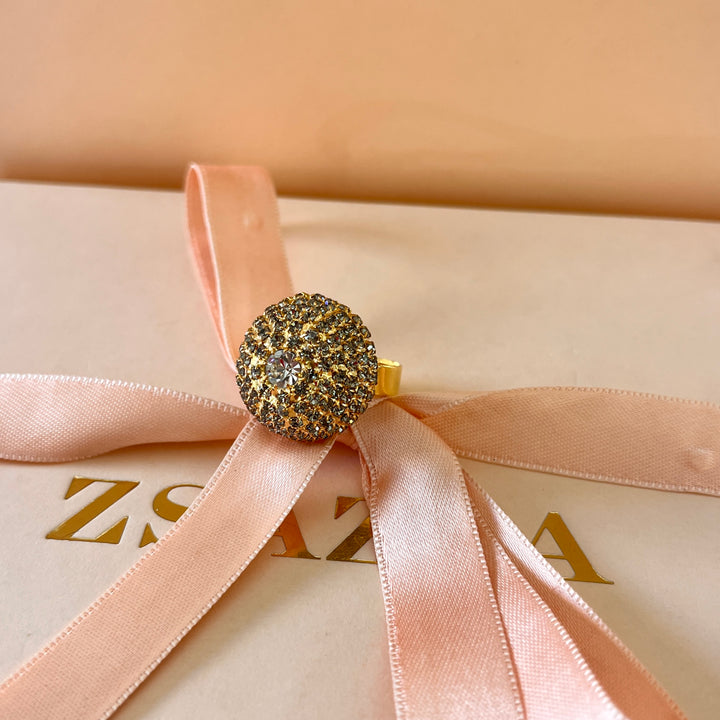 Grey half ball preciosa crystals ring