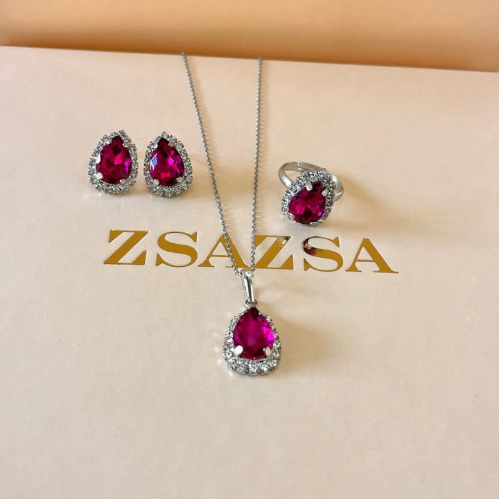 Fuchsia Teardrop Preciosa crystals set