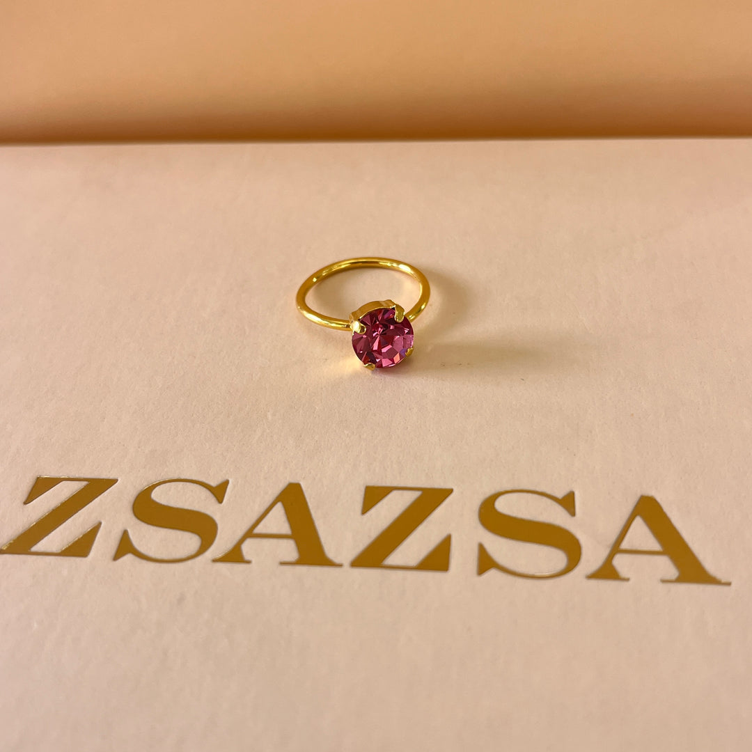 Handmade teardrop Pink and fuchsia Swarovski crystals gold set