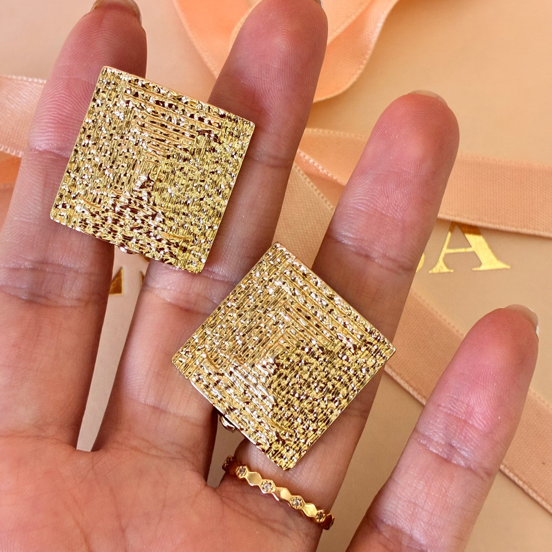 Square texture clip on earrings