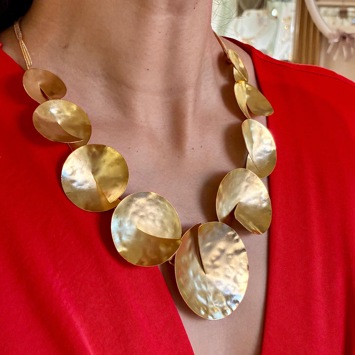 Gold open discs handmade necklace