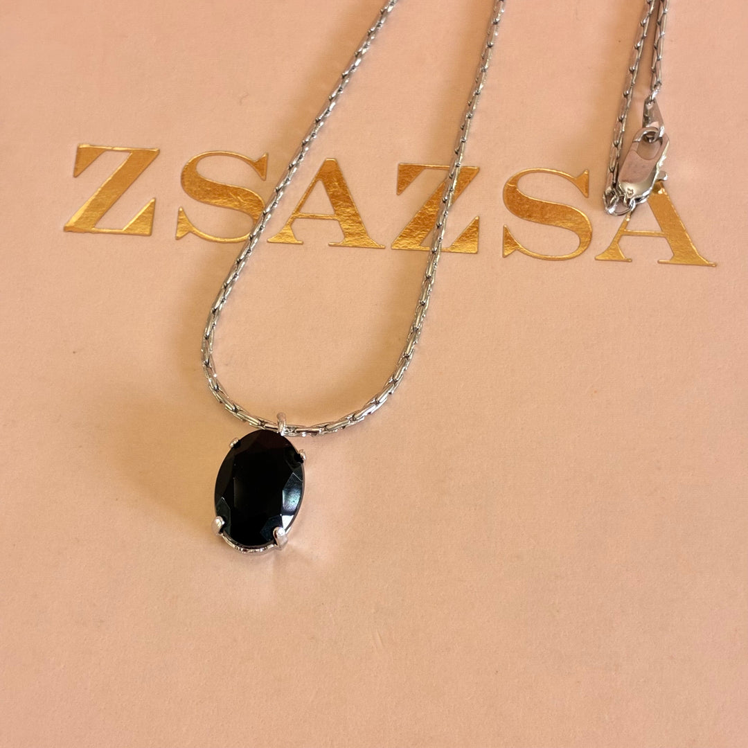 Black Swarovski crystals silver pendant set