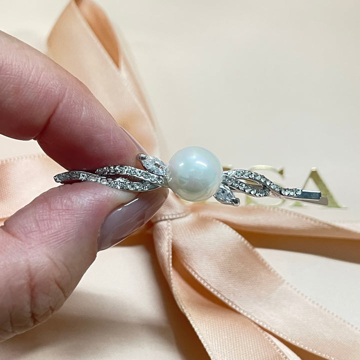 Cubic marquise and pearl hair pin