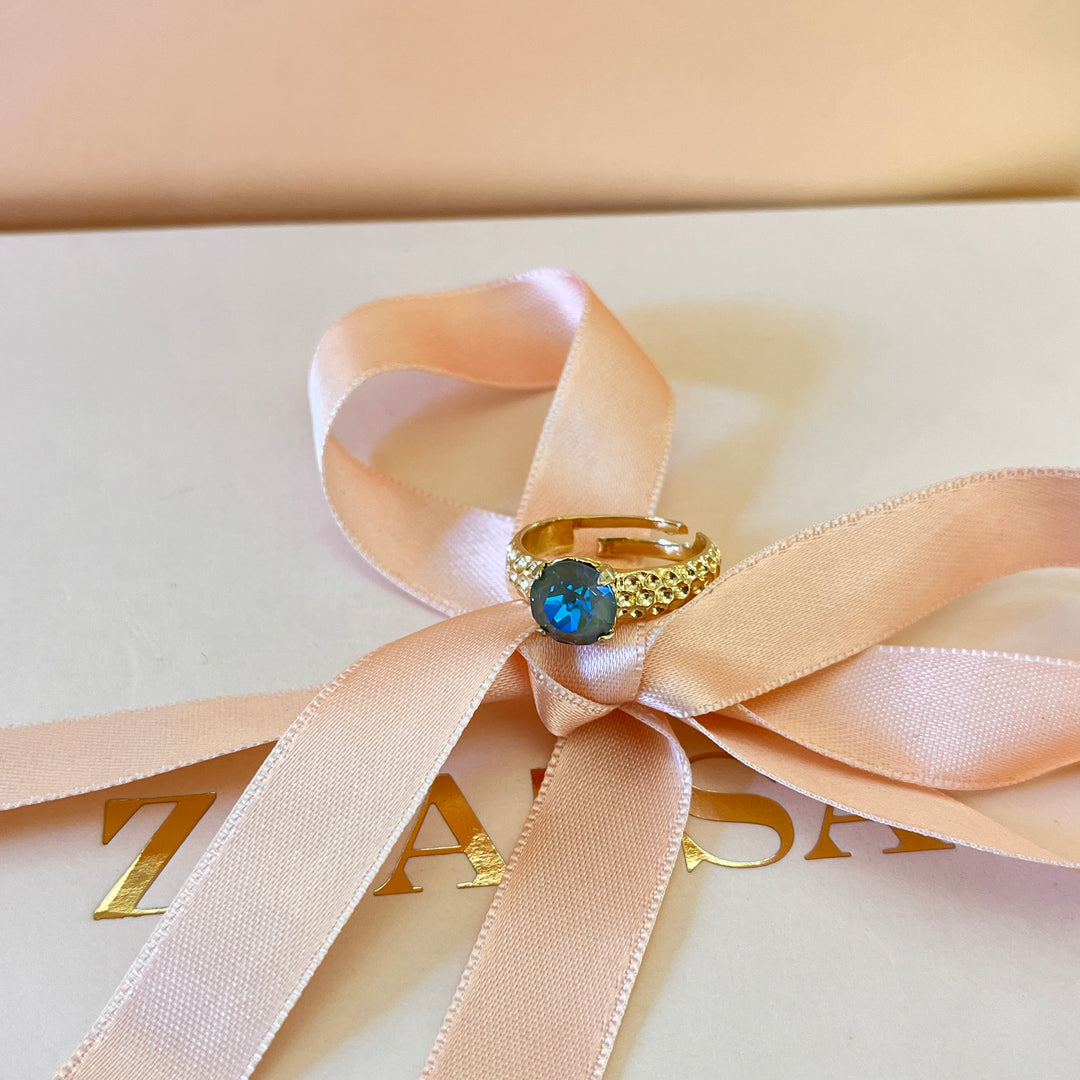 Light blue Iridescent Swarovski crystal ring