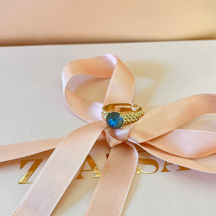 Light blue Iridescent Swarovski crystal ring