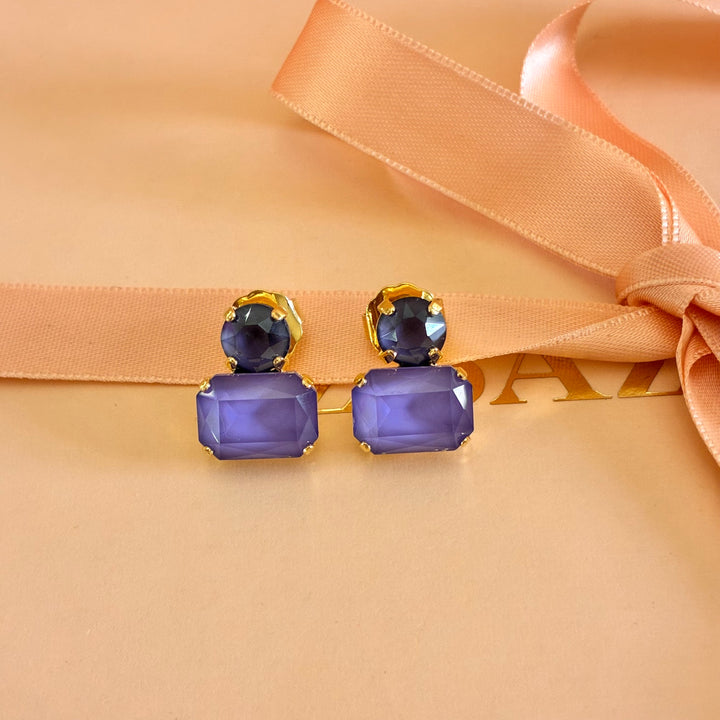 Lilac round with rectangular Swarovski crystals earrings