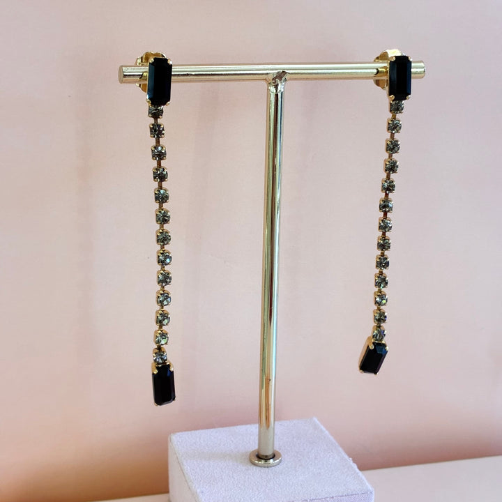 Black preciosa crystals long earrings