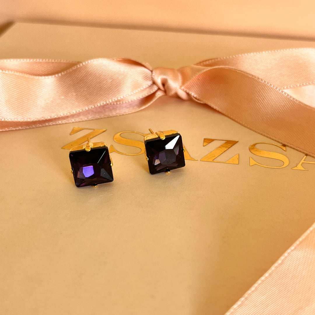 Purple preciosa crystals studs and bracelet