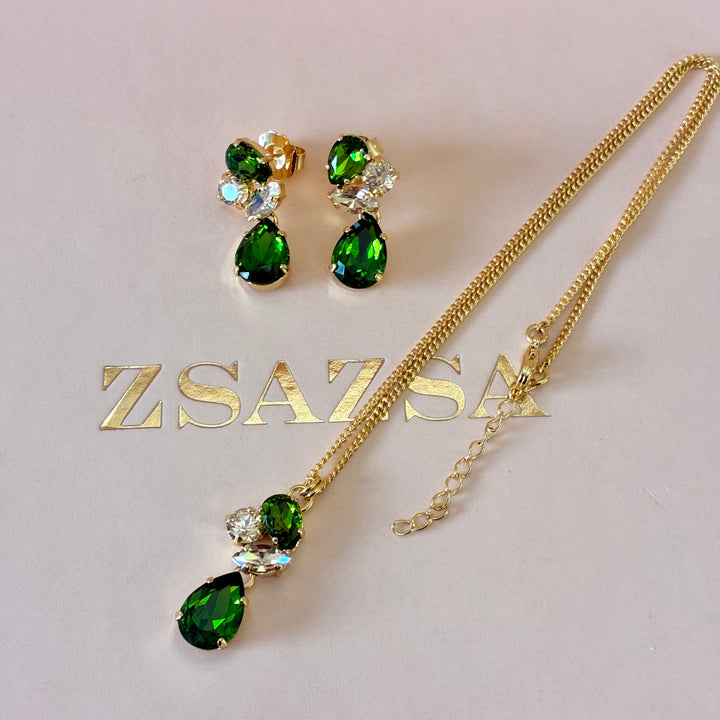 Teardrop Swarovski crystals gold plated set
