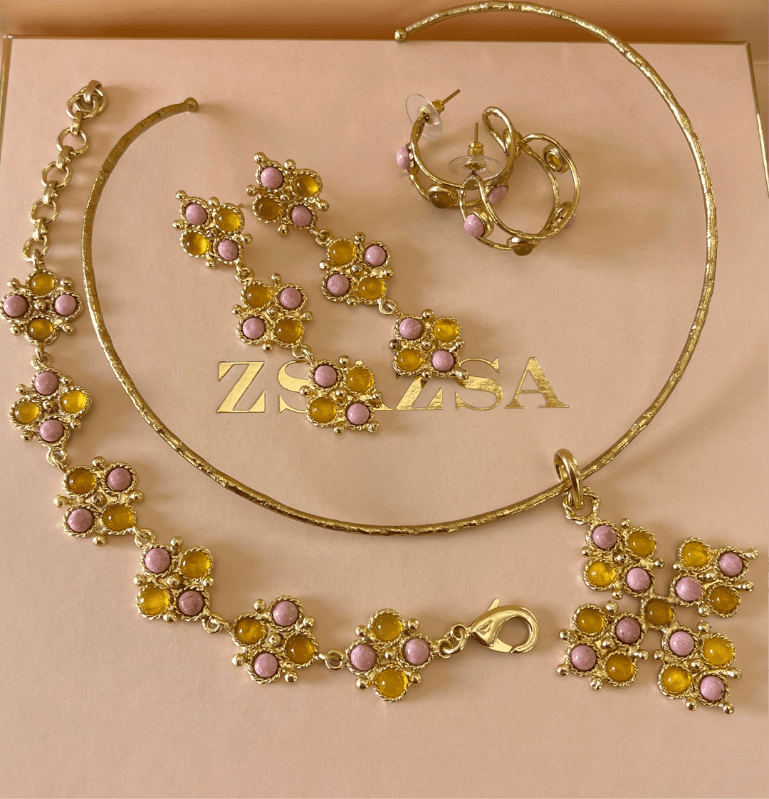 Yellow and light pink handmade set