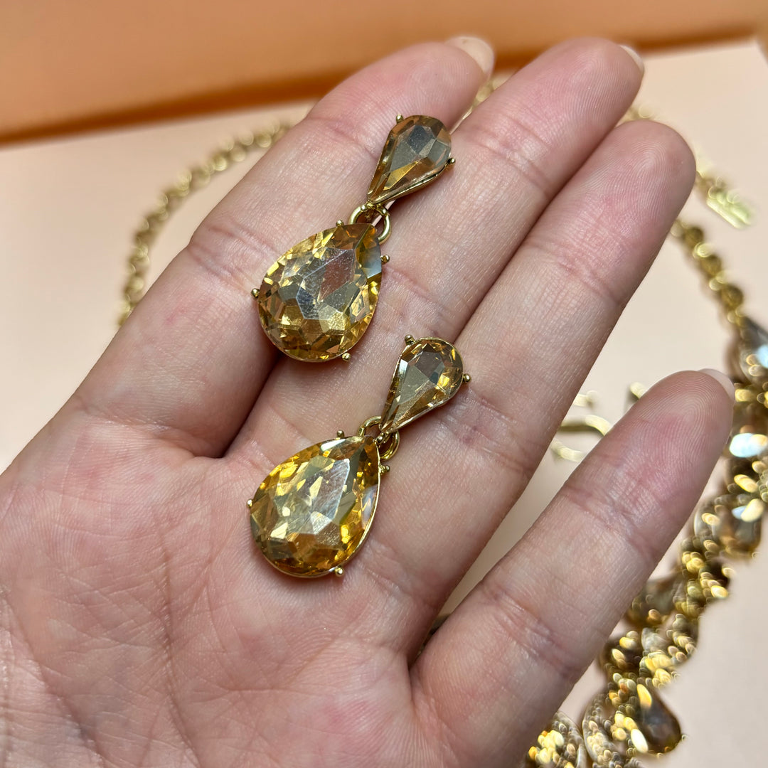 Teardrop bronze rhinestone chunky set