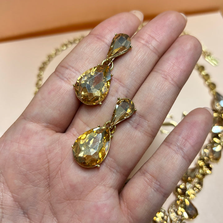 Teardrop bronze rhinestone chunky set