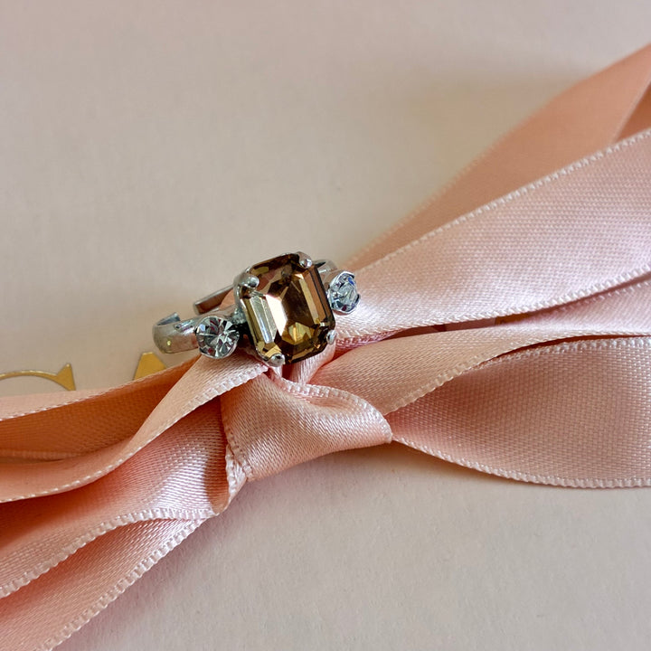 Bronze Swarovski crystals silver ring