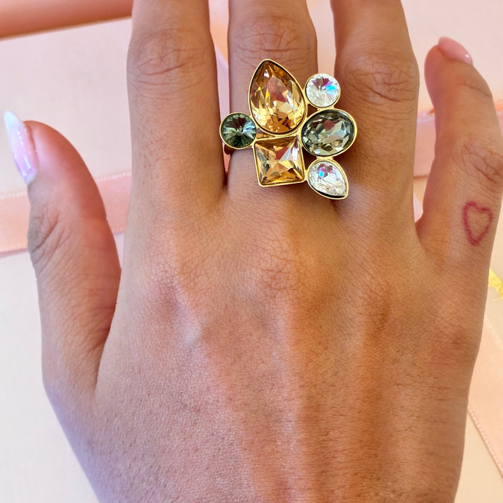 Multistone bronze gold plated ring