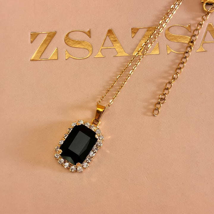 Rectangular Black Preciosa Crystals gold plated pendant set