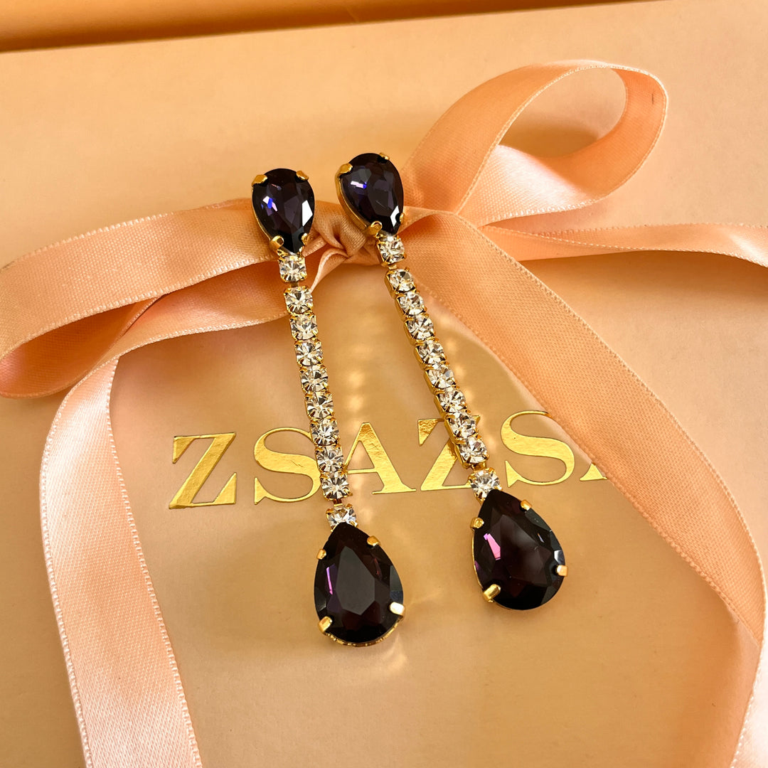 Dark purple teardrop Preciosa crystals set