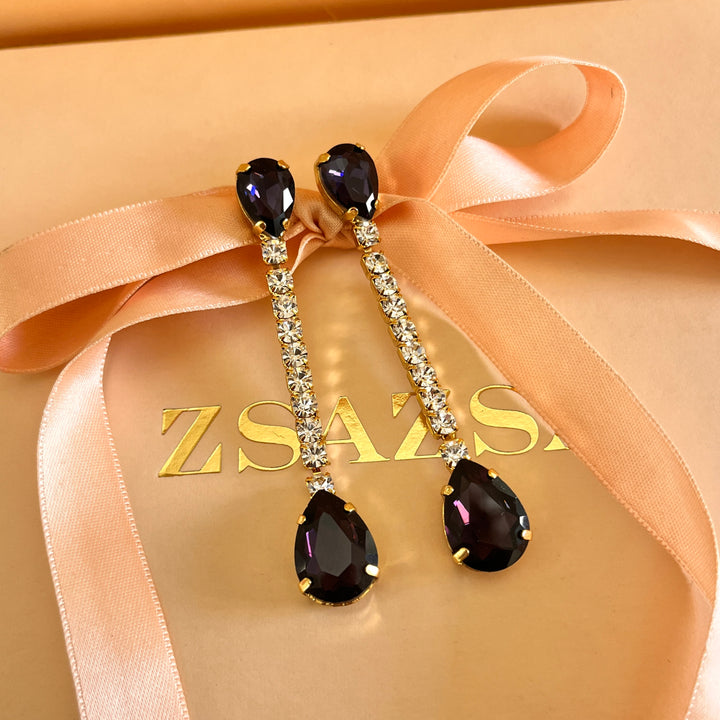 Dark purple teardrop Preciosa crystals set