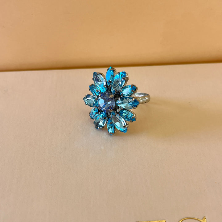 Turquoise & light blue preciosa crystals studs and ring