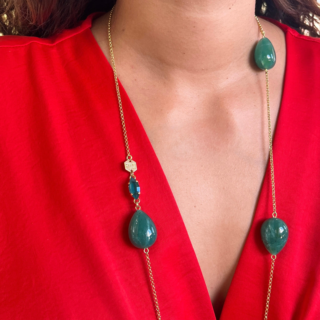 Statement dark green resin with dark green Swarovski crystals set