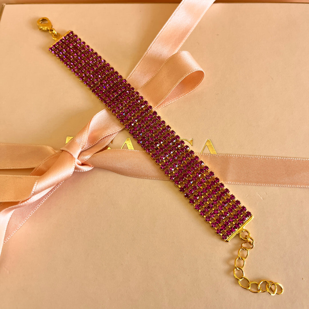 Fuchsia Swarovski crystals 7 rows bracelet