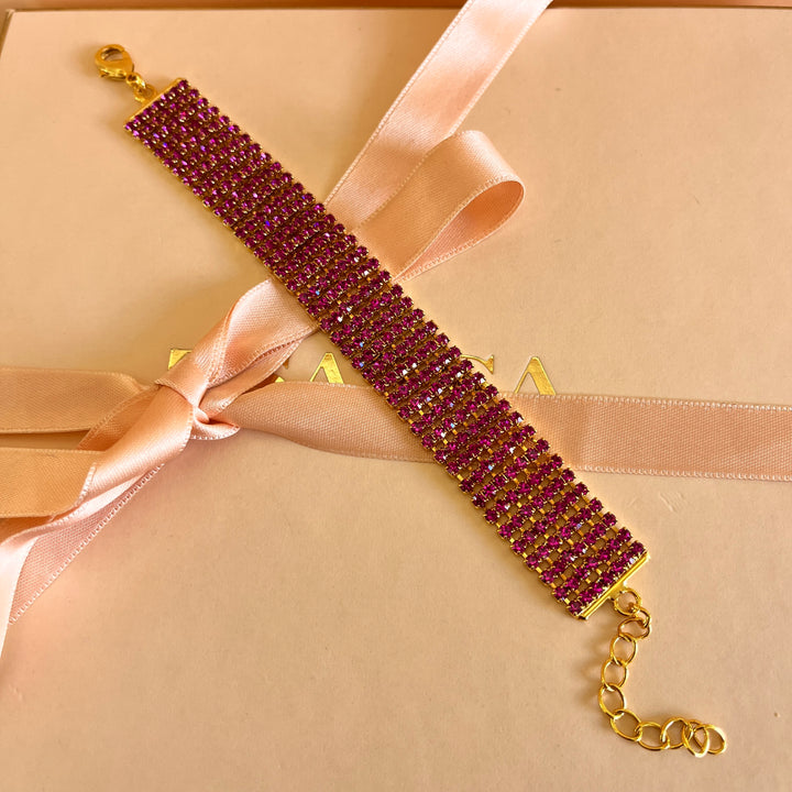 Fuchsia Swarovski crystals 7 rows bracelet