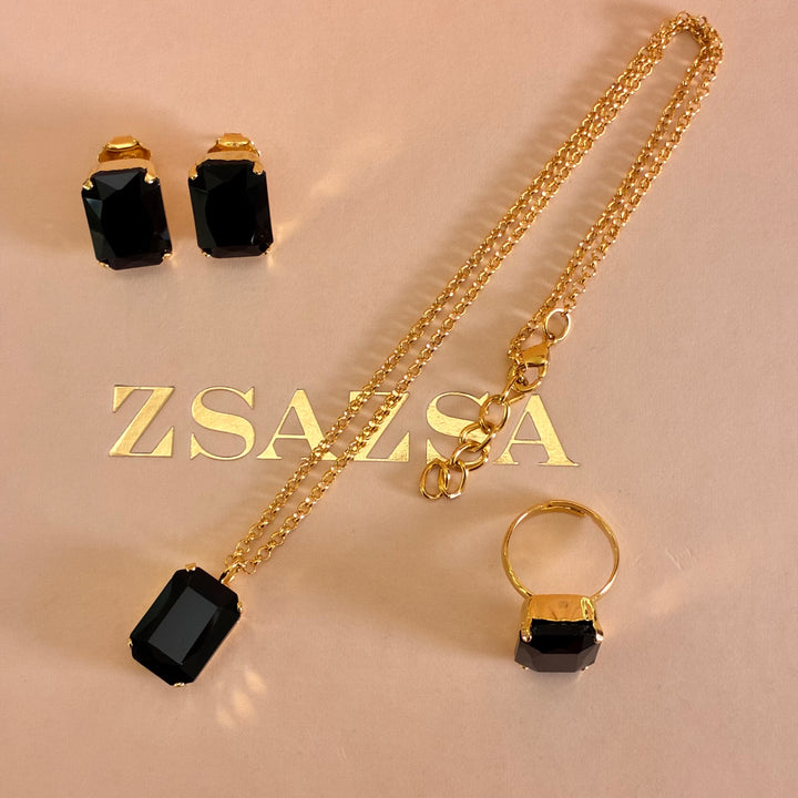 Black rectangular Preciosa crystals set