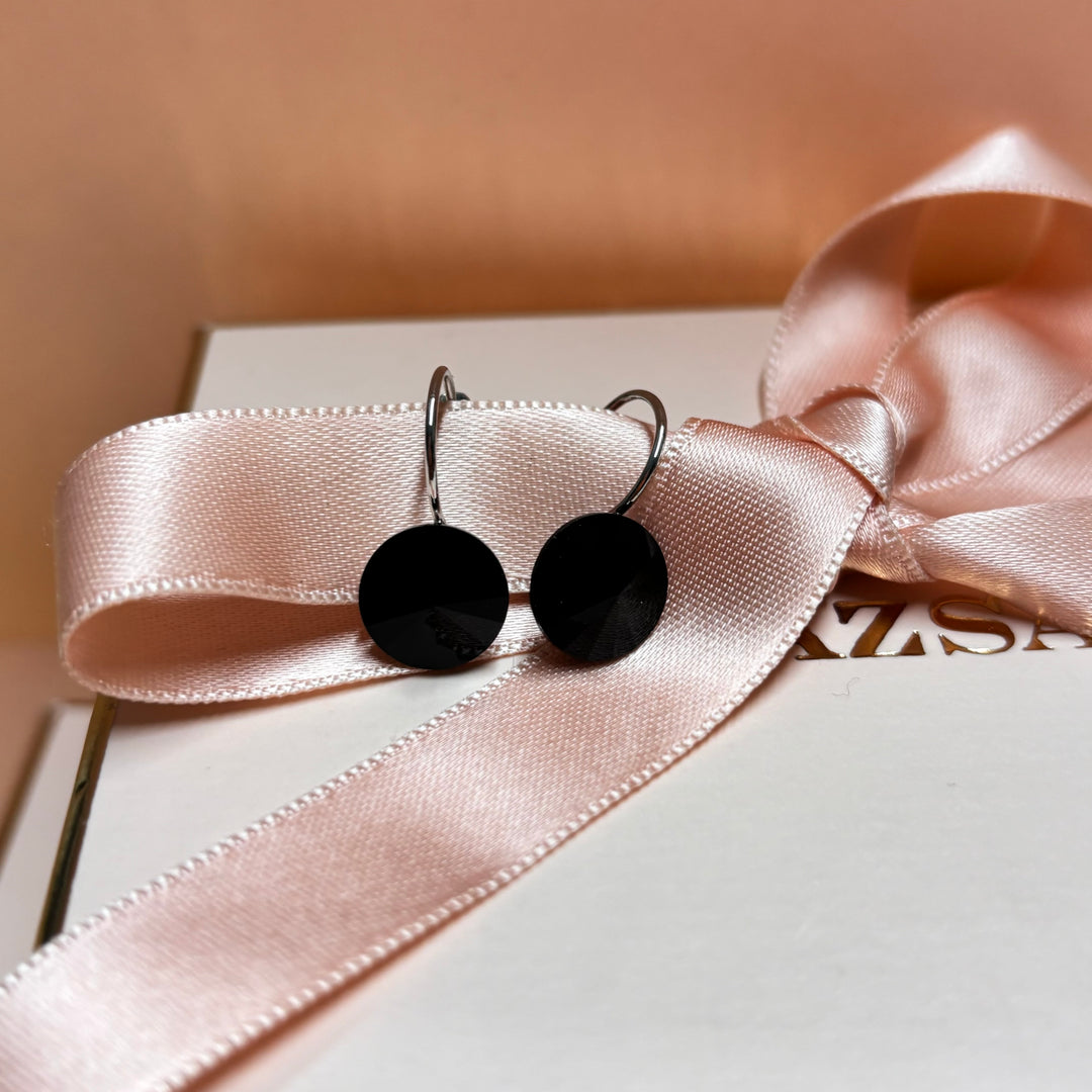 Black rhinestone silver hoops