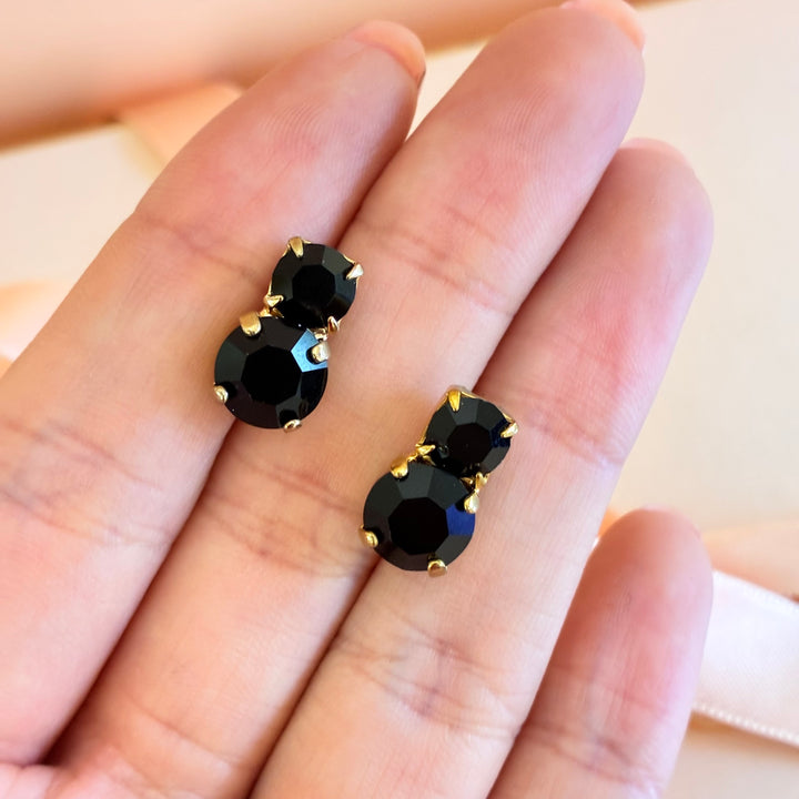 Double round Black Preciosa crystals earrings
