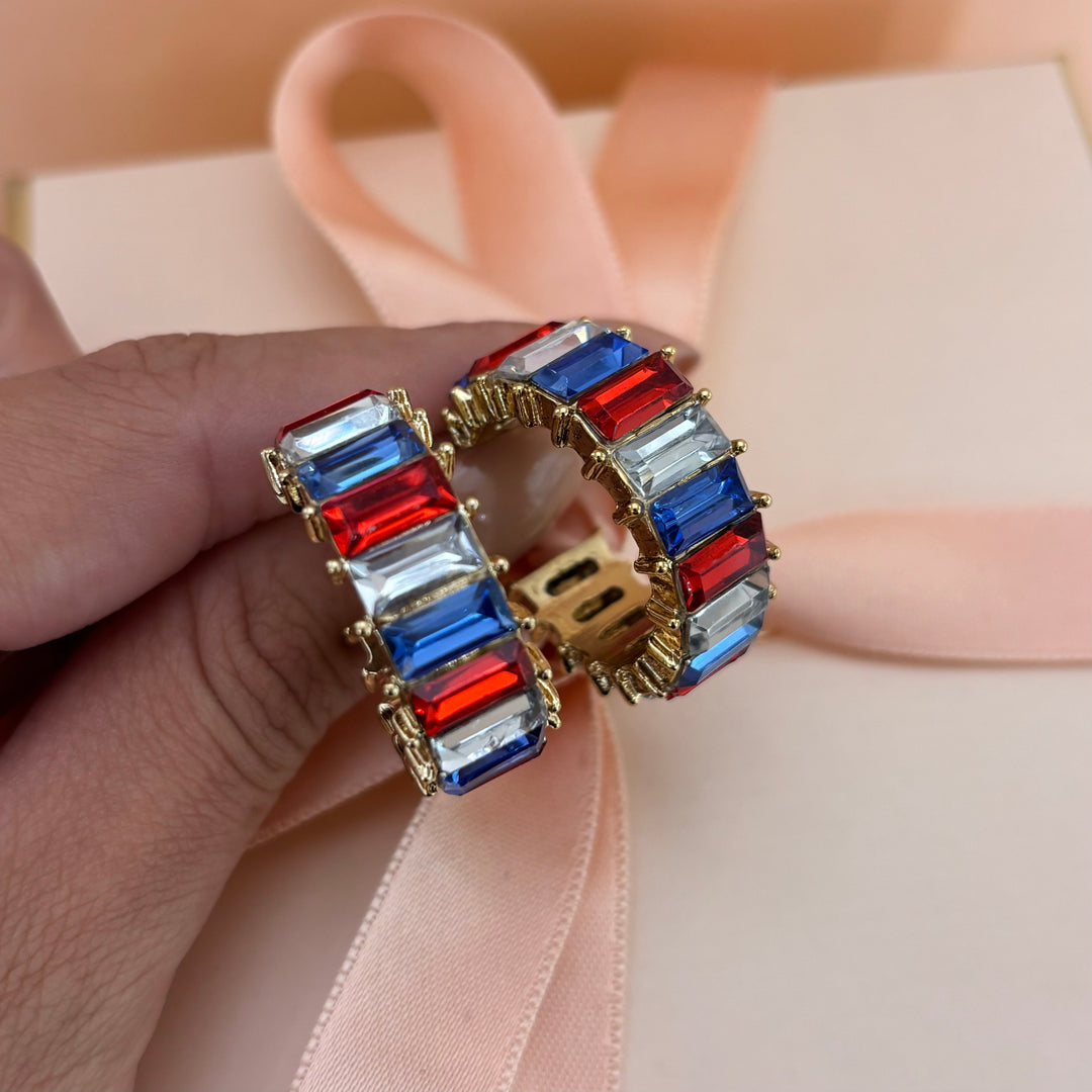 White rhinestone baguette gold plated hoops