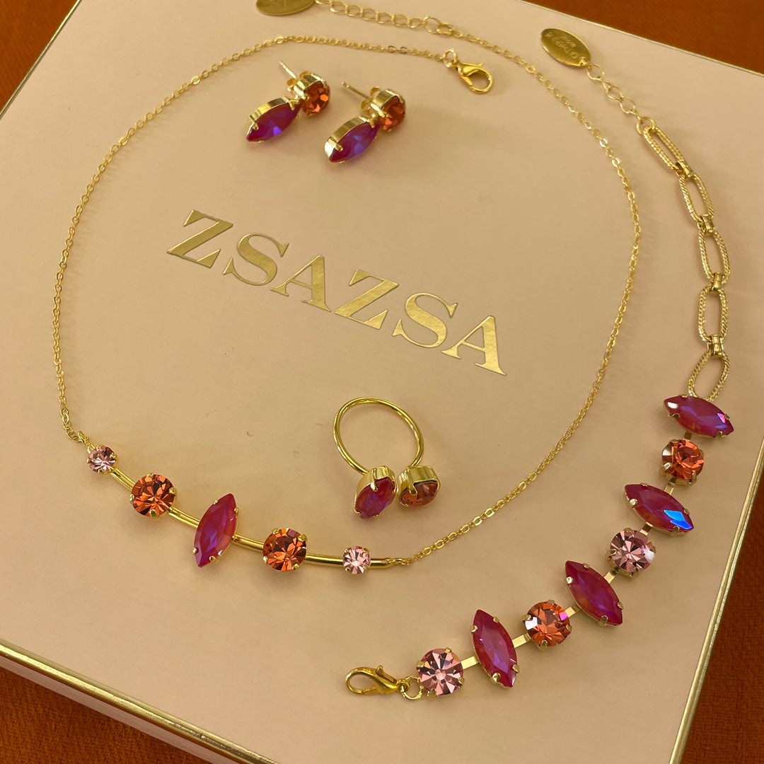 orange and fuchsia Swarovski Crystals set