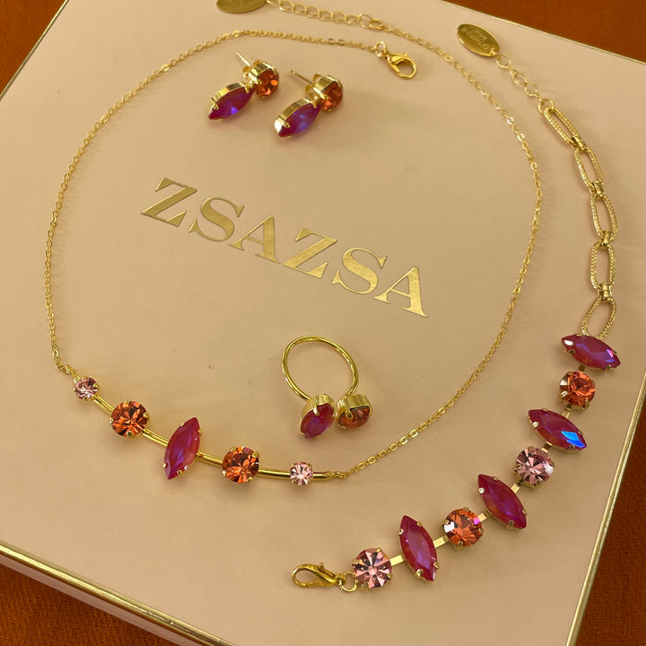 orange and fuchsia Swarovski Crystals set