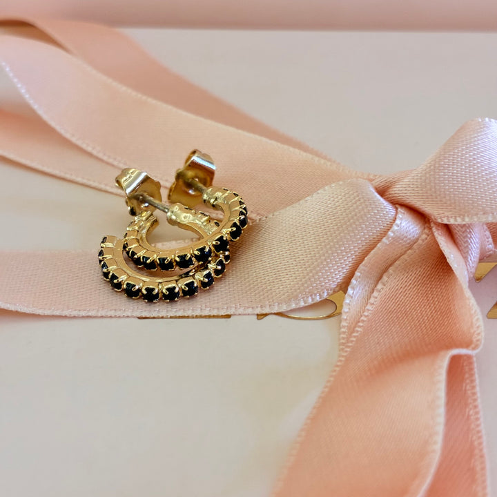 Black preciosa crystals hoops