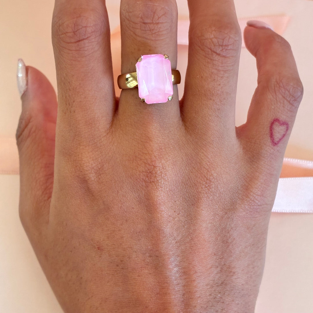 Pink rectangle gold plated ring