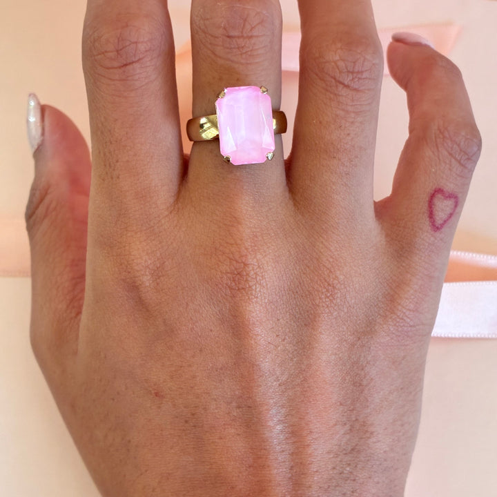 Pink rectangle gold plated ring