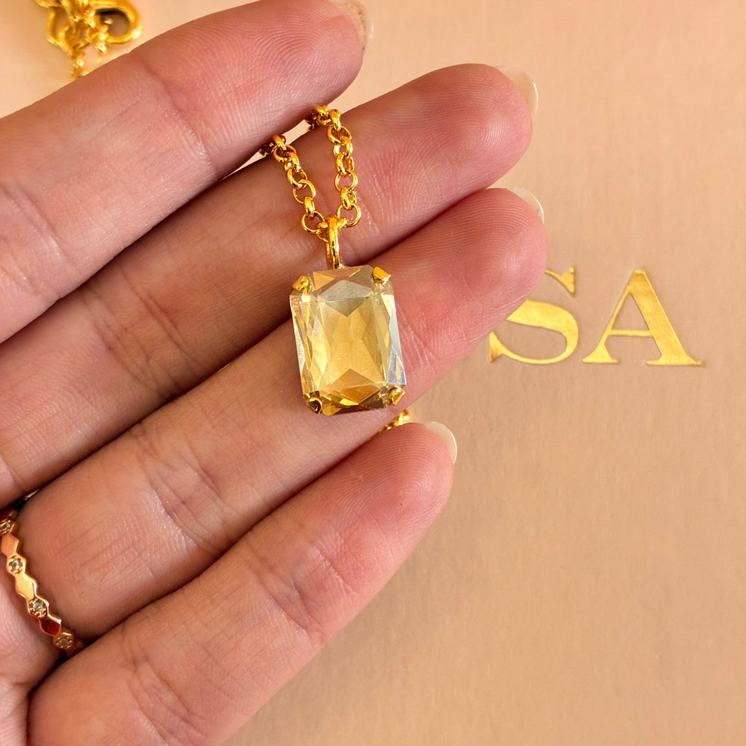Champagne Dainty rectangular gold plated pendant