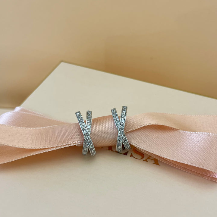 Silver zircone crossed half hoops