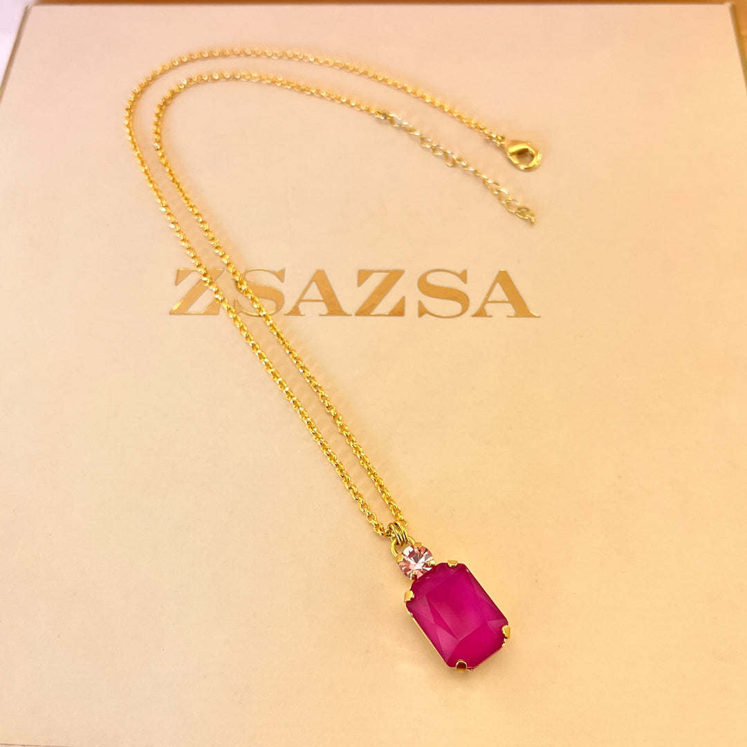 Fuchsia rectangular Swarovski crystals set