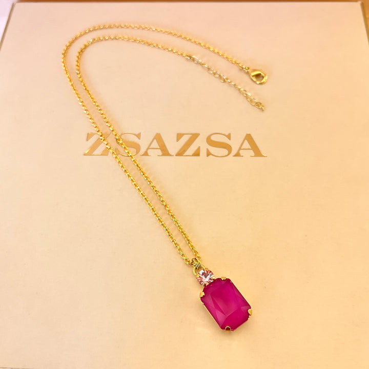 Fuchsia rectangular Swarovski crystals set