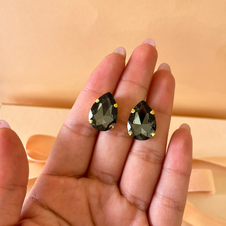Grey teardrop preciosa crystals studs