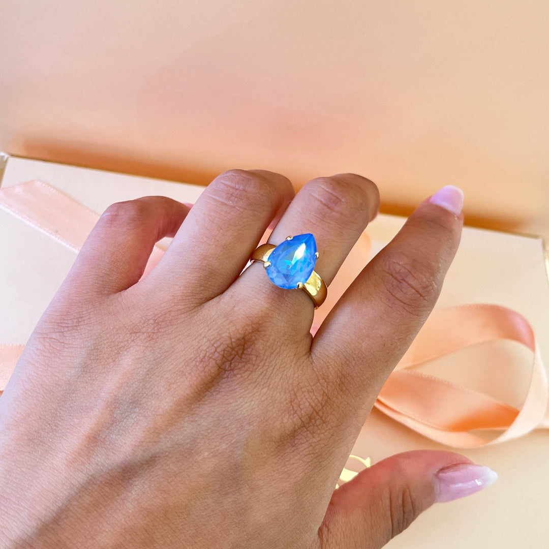 Light blue teardrop Swarovski crystal ring