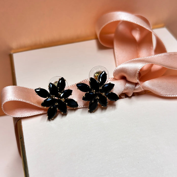 Black marquise rhinestone gold studs