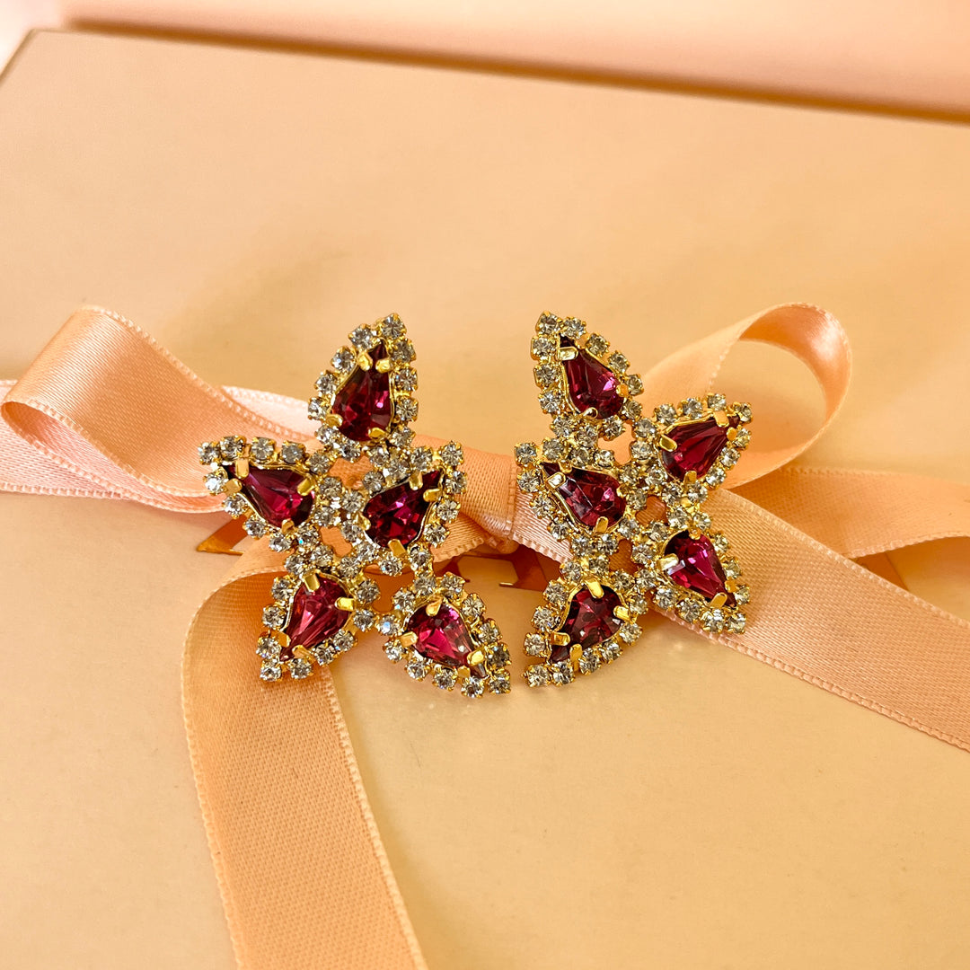 Magenta rectangular Swarovski crystals set