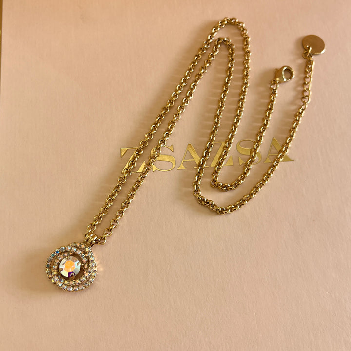 Aurora borealis Swarovski crystals long necklace