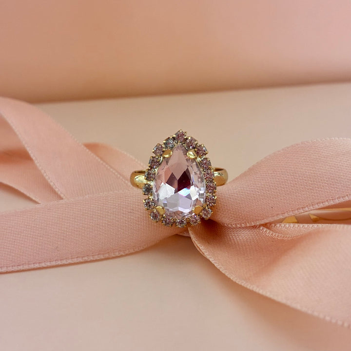 Teardrop Preciosa crystals gold plated pink set