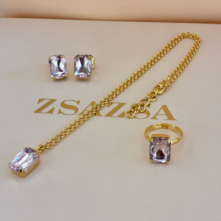 Light pink Preciosa crystals gold plated square set